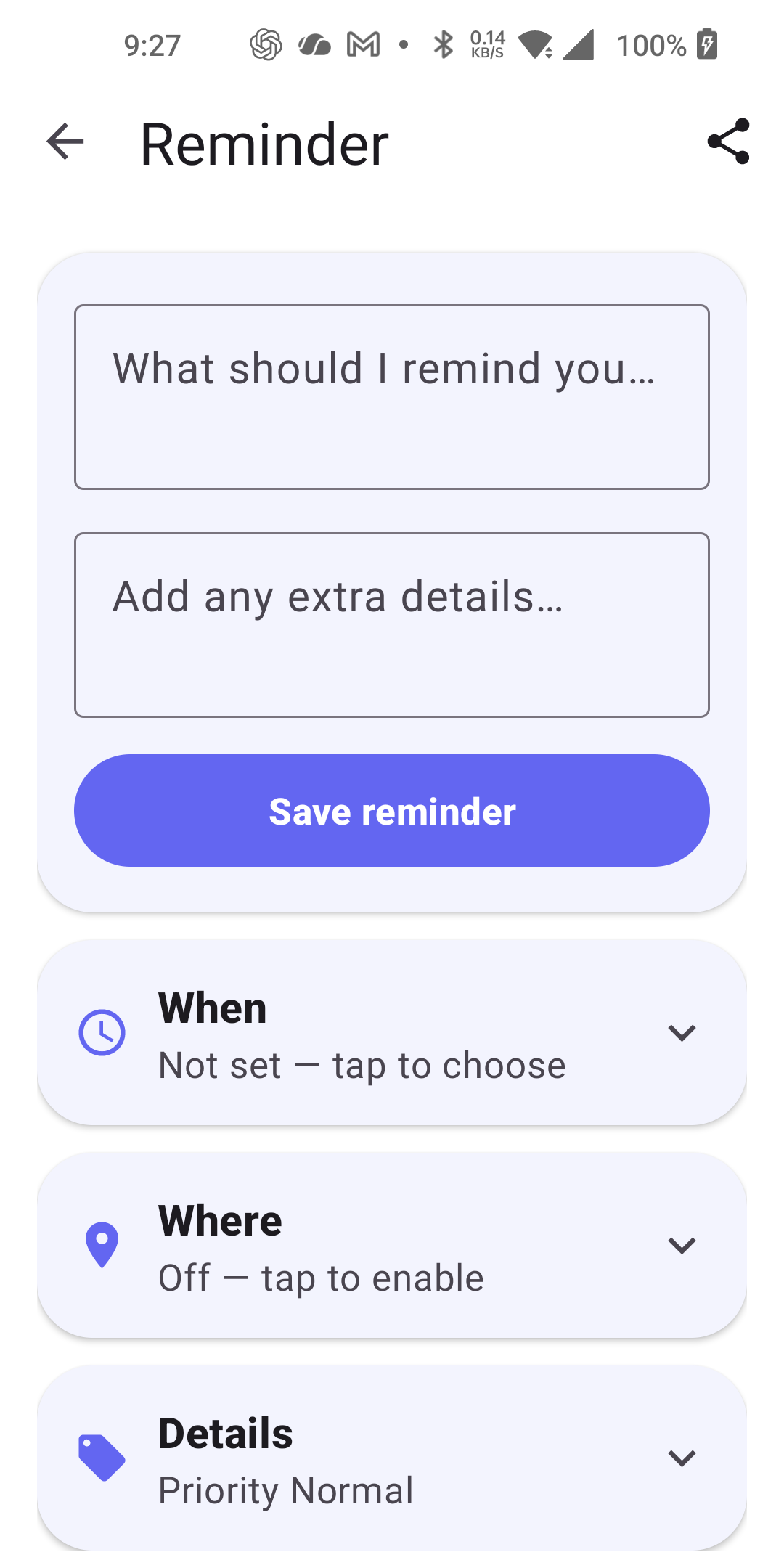 Edit reminder screen